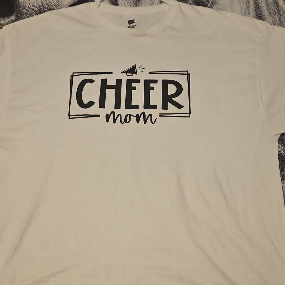 Hanes White 'Cheer Mom' Short Sleeve Tee